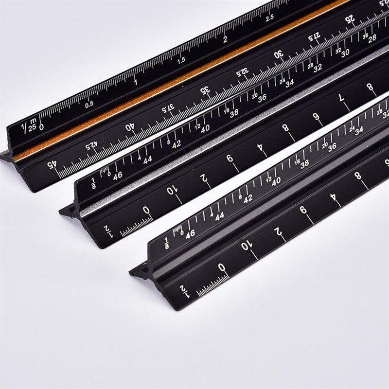 。铝合金三棱尺 激光雕刻绘图尺建筑设计装修英寸公分大小比例尺