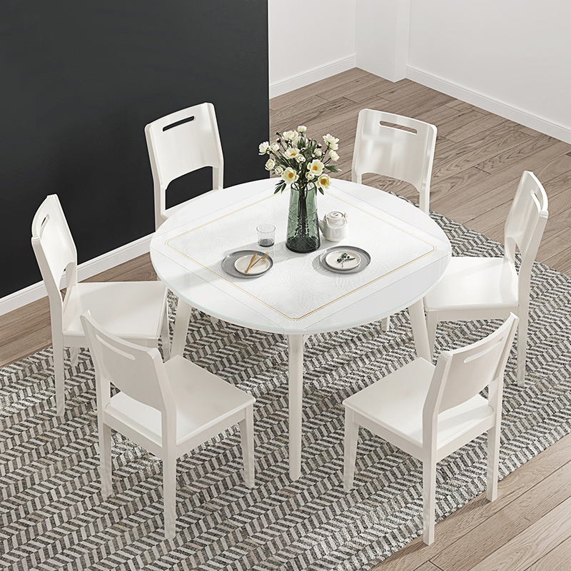 方桌变圆桌餐桌多功能可折叠餐桌小户型正方形实木伸缩餐桌椅组合