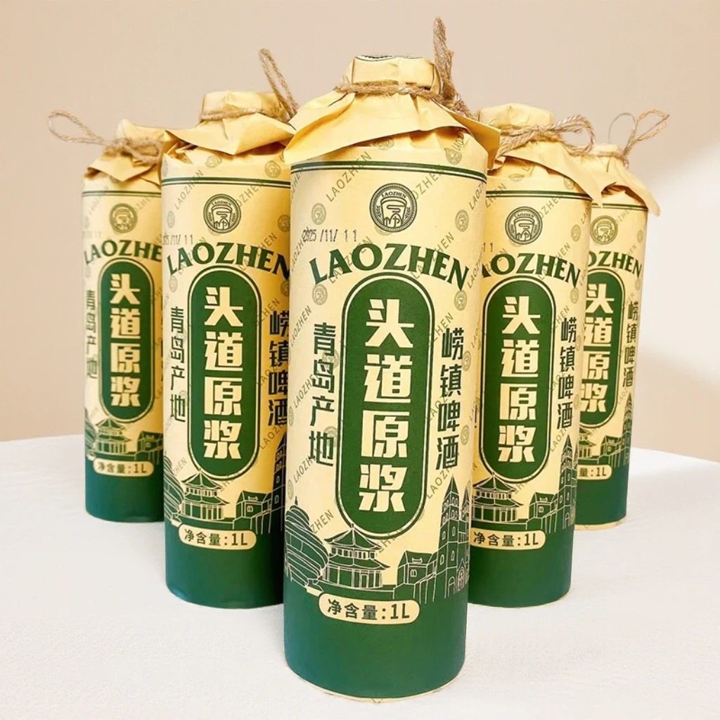 崂镇头道精酿原浆啤酒青岛产地1L*6桶装整箱全麦酿造牛皮纸手工款