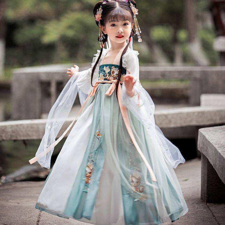 汉服女童夏装中国风小女孩超仙短袖襦裙古装夏季连衣裙儿童唐装女
