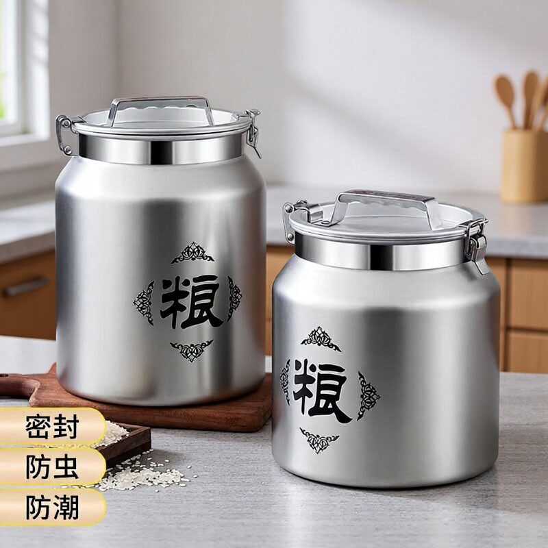 日本不锈钢米桶家用防虫防潮密封装米缸储粮罐面粉大米箱收纳容器