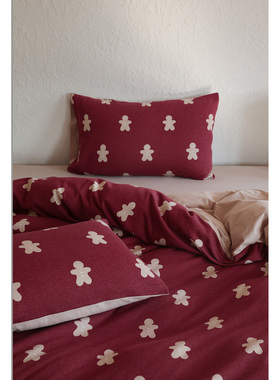 Spendtime秋冬圣诞姜饼人卡通色织提花红色床上用品床笠单人亲肤