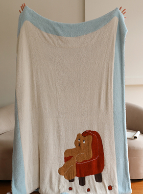 花时间生活原创可爱小熊柔软半边绒毛毯办公室午睡四季单人披肩毯