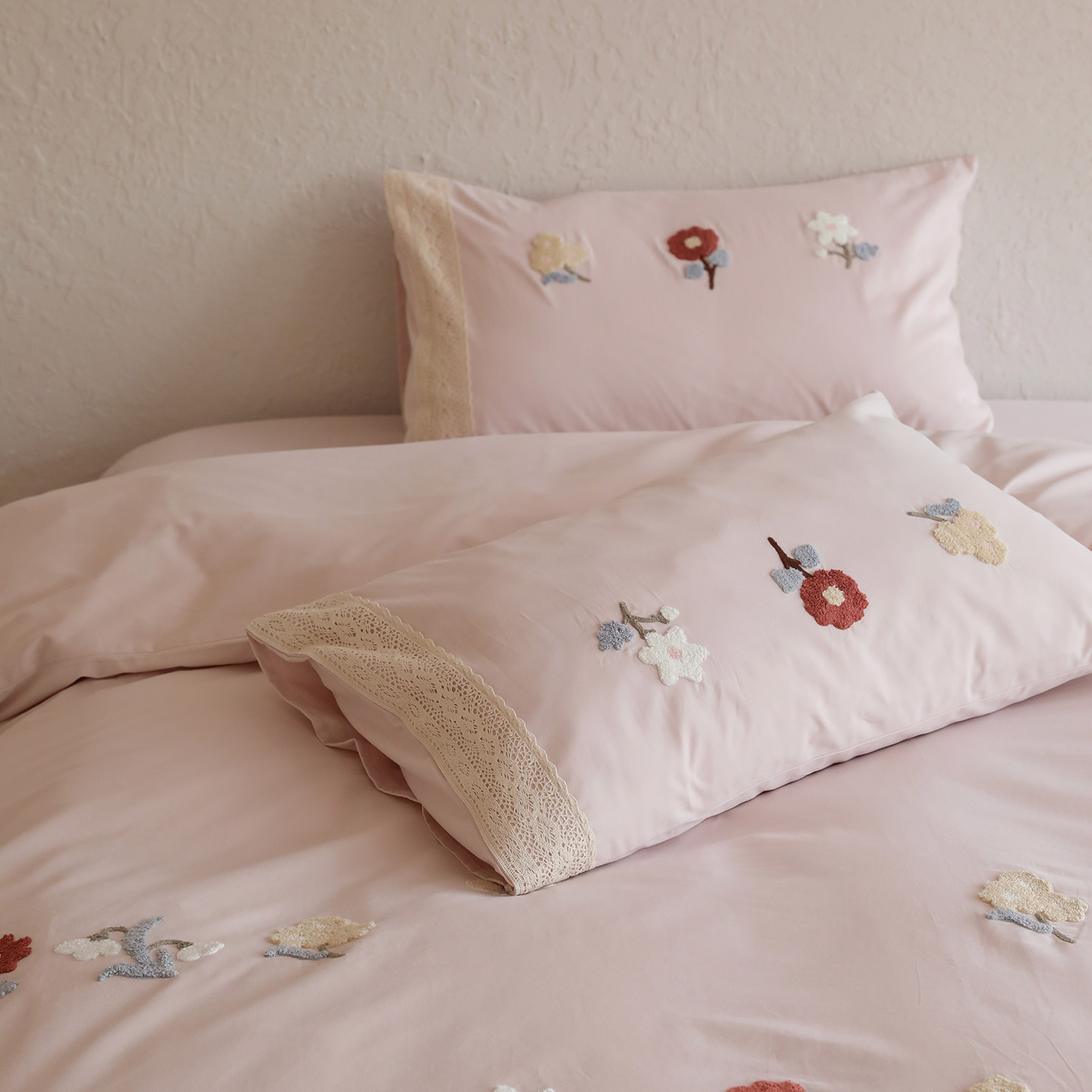 毛巾绣磨毛手工花辫四件套