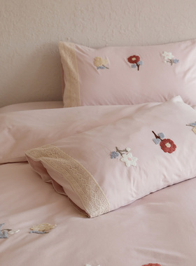 花时间生活毛巾绣磨毛全棉四件套手工花变保暖透气床上用品床单