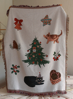 花时间生活原创圣诞艺术挂毯沙发毯露营盖毯装饰秋冬卡通单人