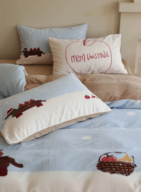 花时间生活原创圣诞加厚牛奶绒床单被套亲肤保暖卡通秋冬四件套