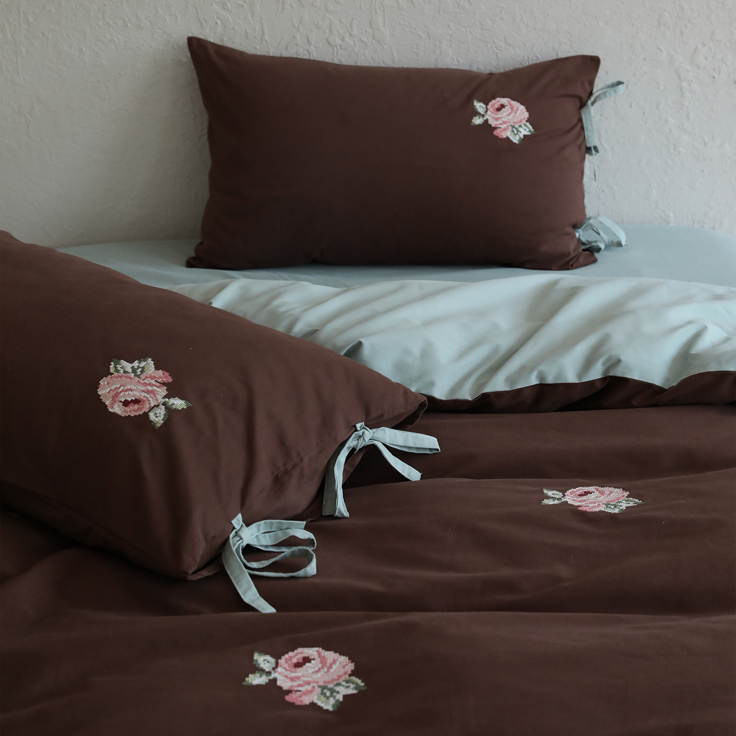 十字绣磨毛绑带全棉四件套