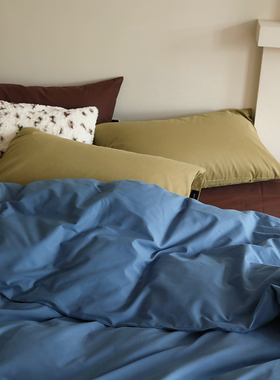 花时间生活现代撞色纯棉磨毛床单被套亲肤全棉婴儿棉床上四件套