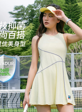 FIZZCOCO运动连衣裙女夏季羽毛球网球裙高尔夫长裙套装自带打底裤