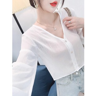 雪纺衫女披肩夏季2026新款洋气小衫v领上衣长袖外搭开衫薄款外套