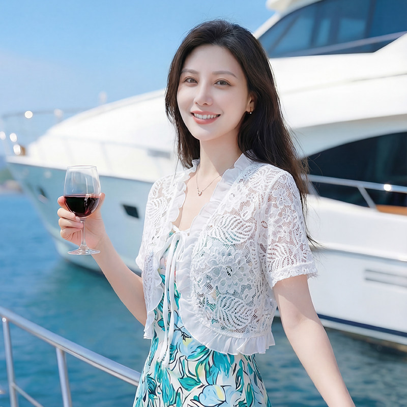 蕾丝上衣女夏季2026新款女装薄款镂空罩衫短款小披肩外搭开衫外套