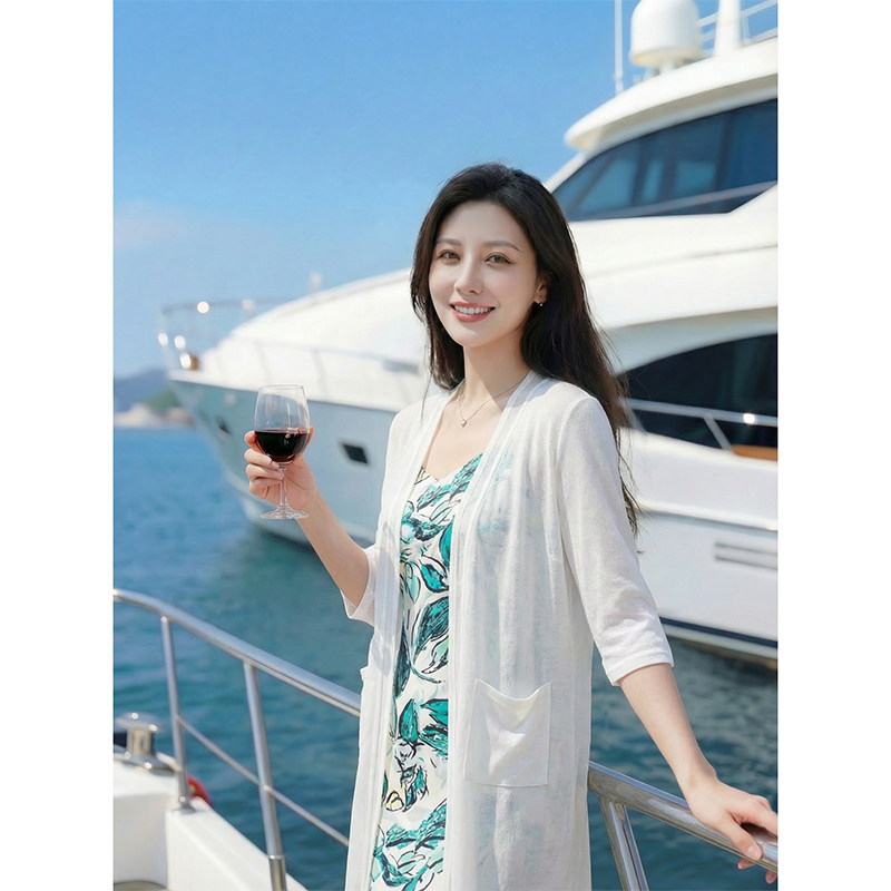 针织衫女开衫夏季2026新款冰丝薄款上衣修身长款外套外搭披肩罩衫