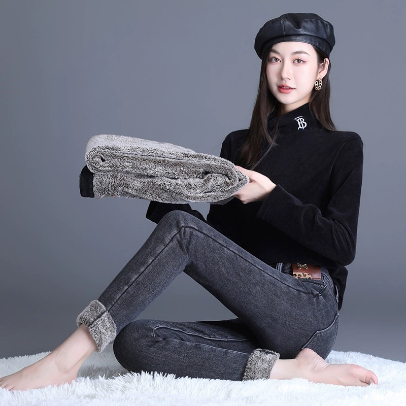 加厚羊羔绒牛仔裤女2025年冬季