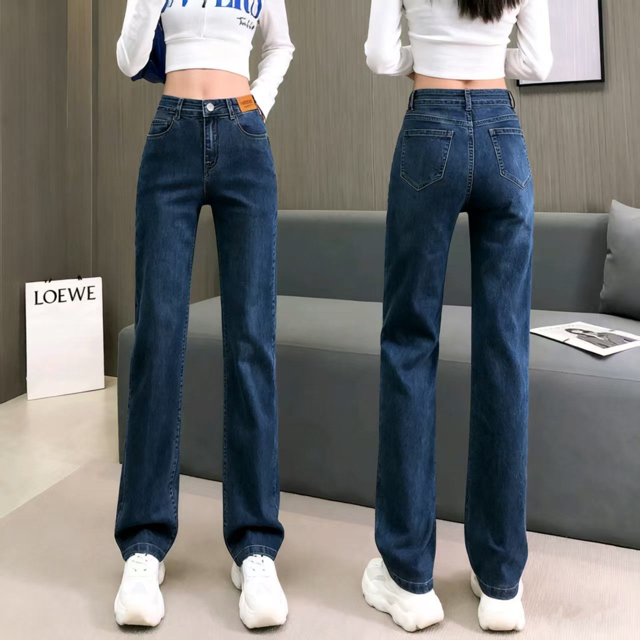 窄版直筒裤女春秋修身显瘦牛仔裤