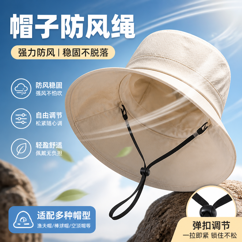 防晒遮阳帽防风挂绳卡扣防掉