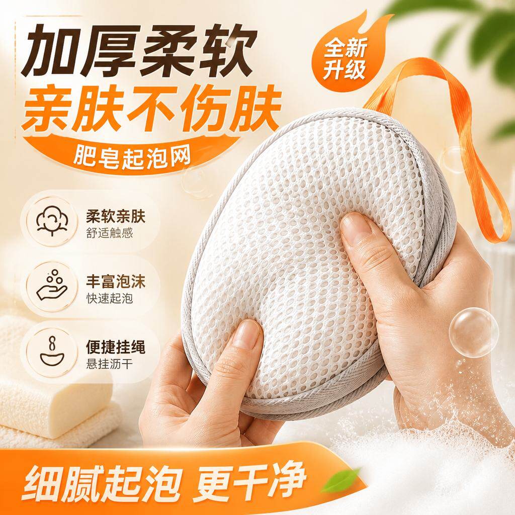 三明治肥皂袋起泡网双面香皂打泡网洗澡搓泡洗面奶洁面发泡网袋