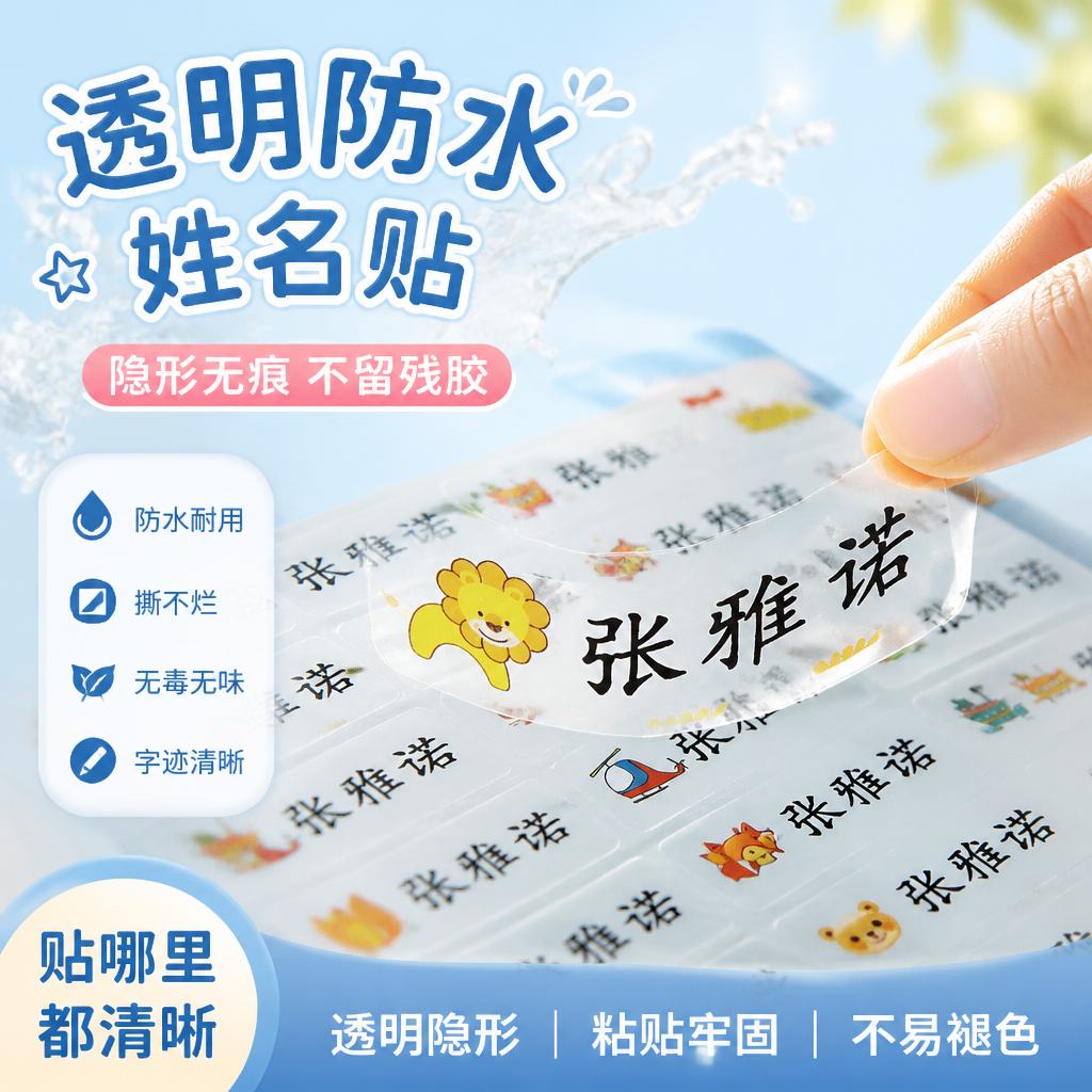 幼儿园小学生防水自粘名字贴