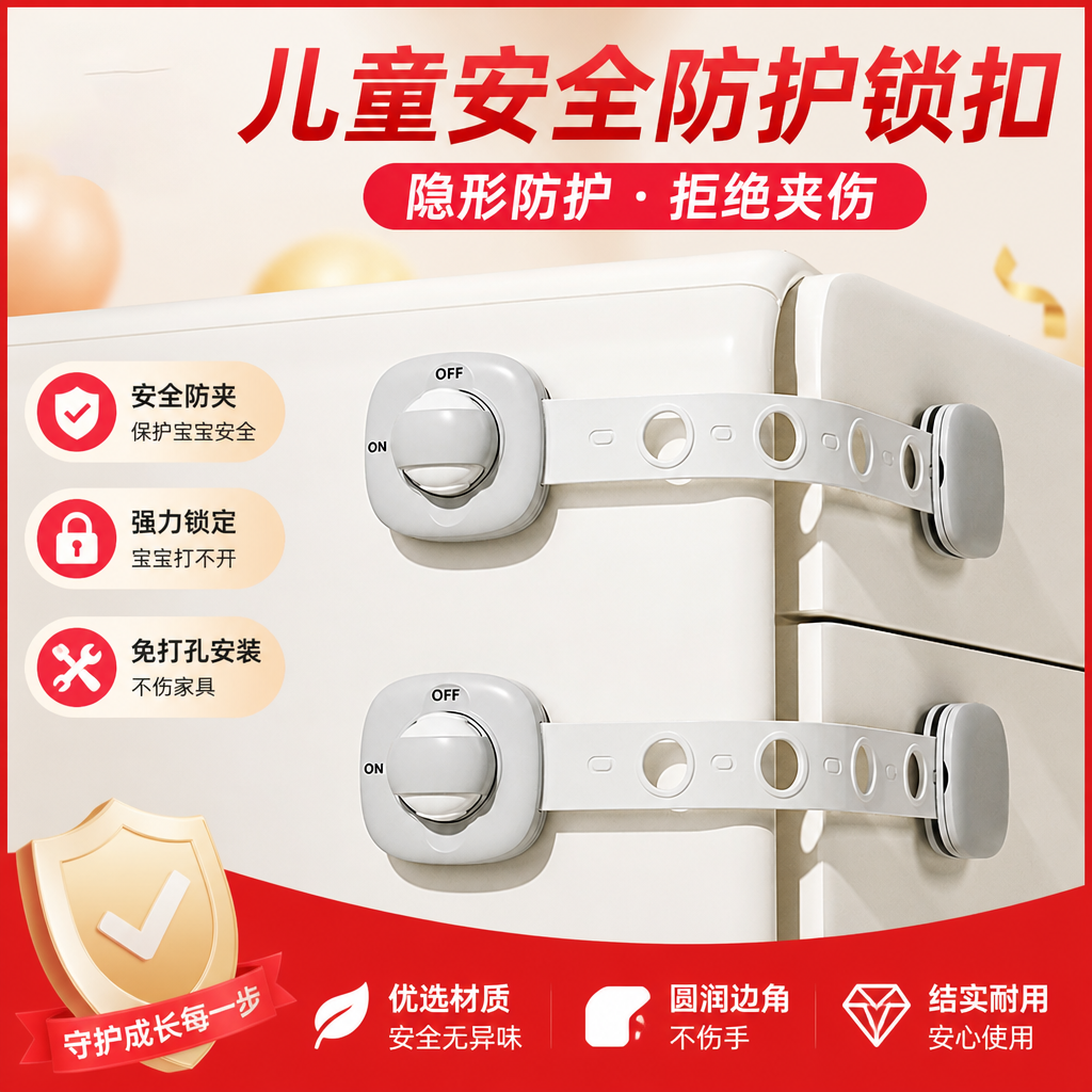 婴童抽屉柜门冰箱免打孔锁扣