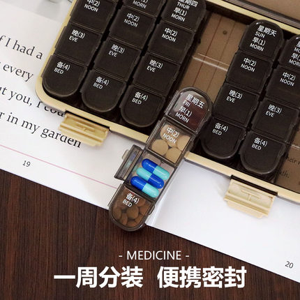 药盒一周七天早中晚提醒便携大容量药品收纳分装星期7日密封药盒