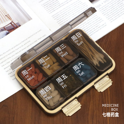 药盒7天大容量药物分装一周七格星期早中晚提醒密封保健品药盒子
