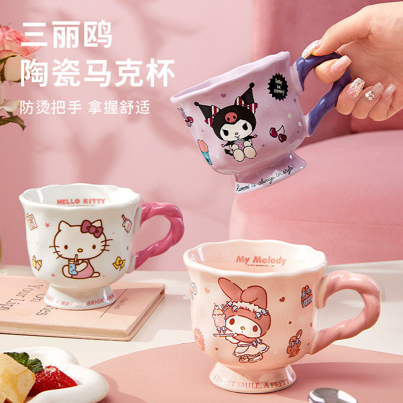 hellokitty带盖马克杯陶瓷水杯家用喝水办公室杯高颜值可爱咖啡杯图片