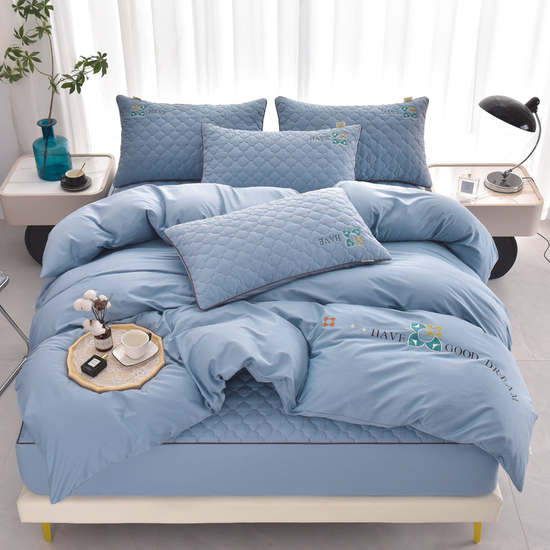 母婴抗菌全棉夹棉床笠款四件套纯棉被套加厚床上用品床单人三件套