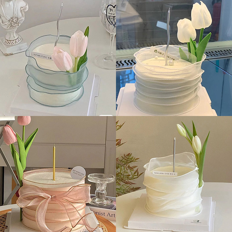 母亲节白色郁金香仿真花生日蛋糕图片