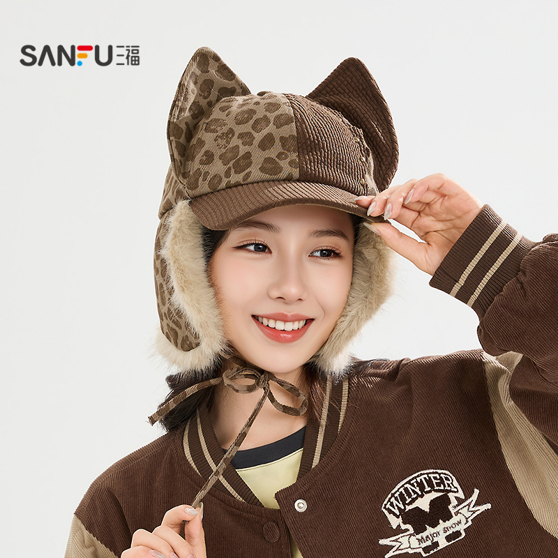 三福潮酷拼接豹纹棒球帽 个性时尚服饰配件配饰鸭舌帽子851197