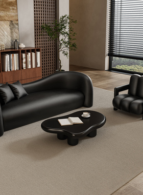 北欧轻奢皮艺沙发黑色复古客厅家用小户型服装店设计弧形接待沙发