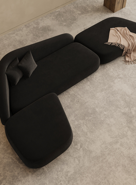 侘寂风斜转角黑色沙发客厅现代简约服装店铺酒店休息区接待设计师