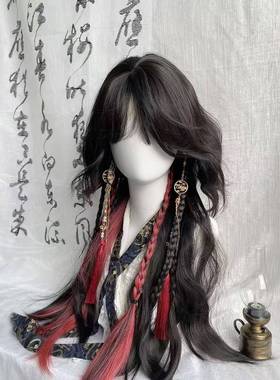 ch瓷爹cos服假发女全头套黑红挑染羊毛卷水母头古风瓷爹万圣节cos