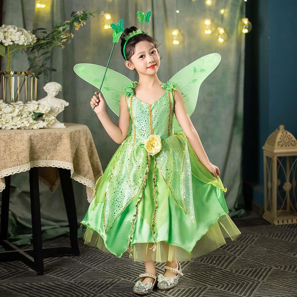 2023小精灵女童绿色仙女裙圣诞节礼服裙万圣节儿童小叮当豪华裙子