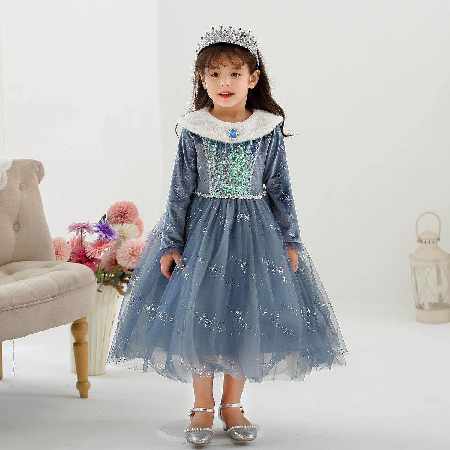 2021冰雪奇缘女童艾莎公主裙秋冬爱沙裙子新款洋气爱莎连衣裙