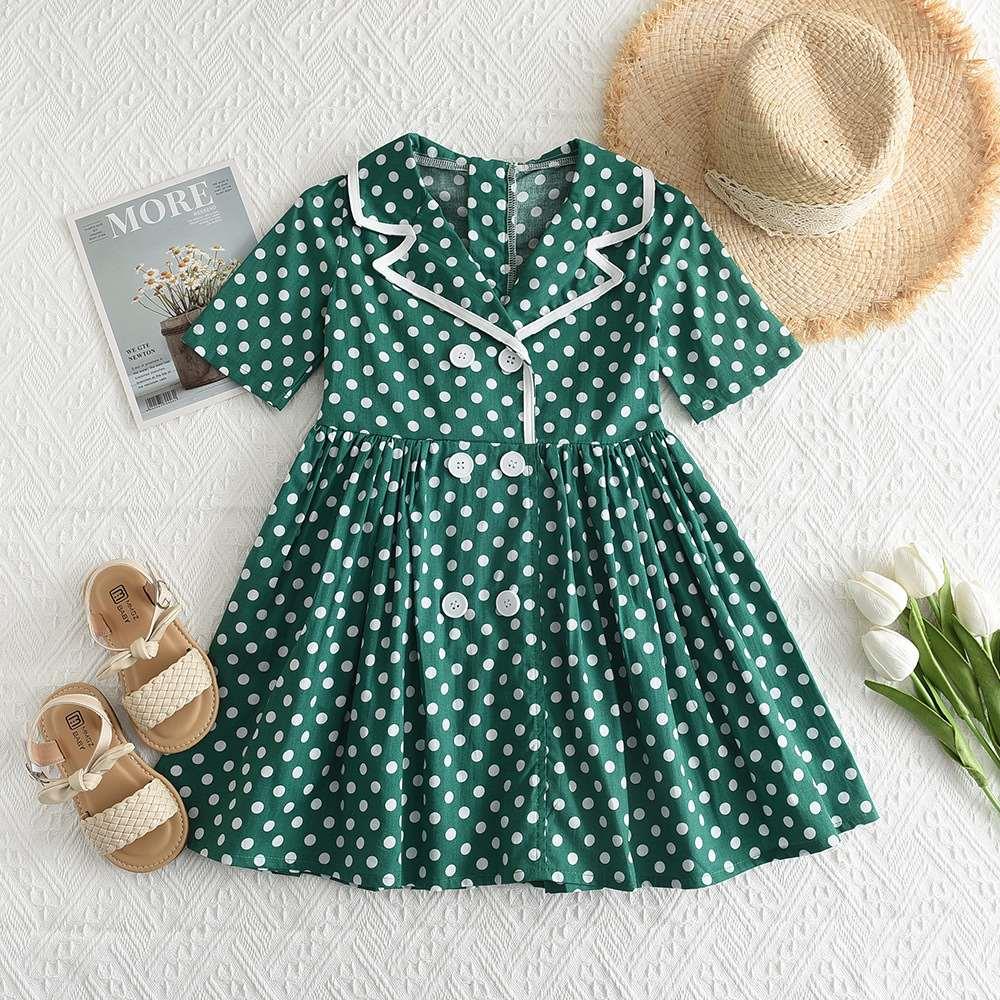 女童连衣裙波点韩版女孩衣服夏装新款外贸童装复古圆点裙子