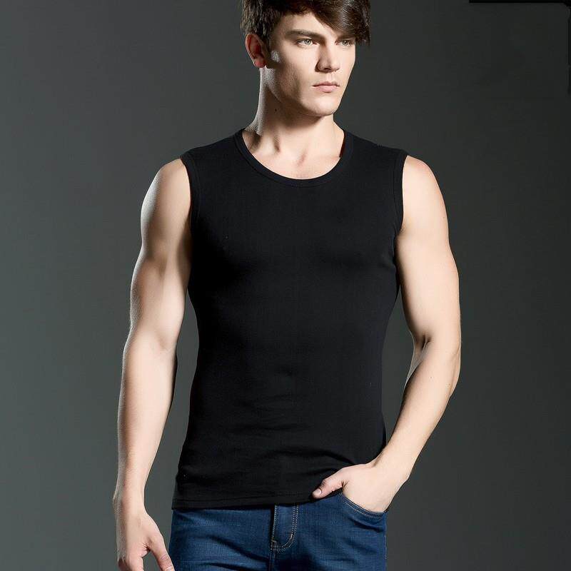 男士运动宽肩背心纯棉男无袖坎肩圆领V领打底外穿健身训练背心