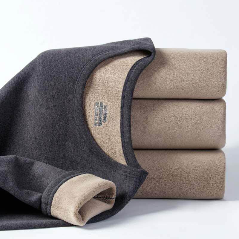 新品男女款加绒内衣特厚羊羔绒中老年纯色保暖打底圆领保暖套装