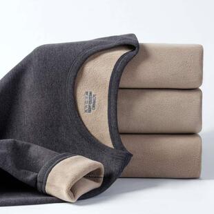 新品男女款加绒内衣特厚羊羔绒中老年纯色保暖打底圆领保暖套装