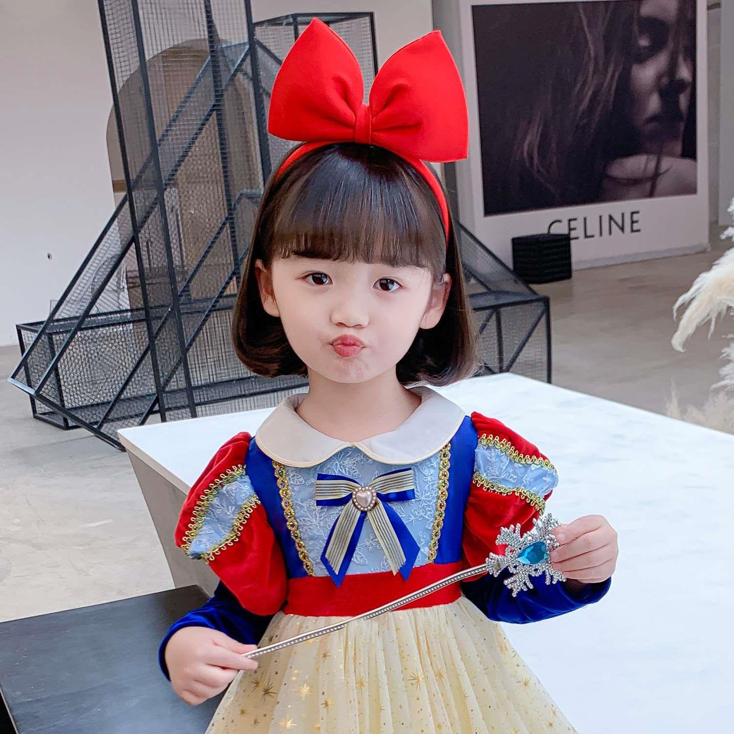 女童白雪公主发卡发箍儿童红色大蝴蝶结发饰圣诞新年演出头饰头箍图片