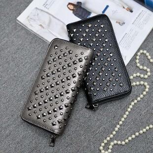 白沟女士铆钉钱包2023新款中长款多卡位钱包钱夹wallet手包