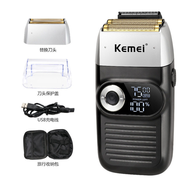 KEMEI科美KM-2026军工大容量锂电池LCD显示二合一精钢刀头剃须刀