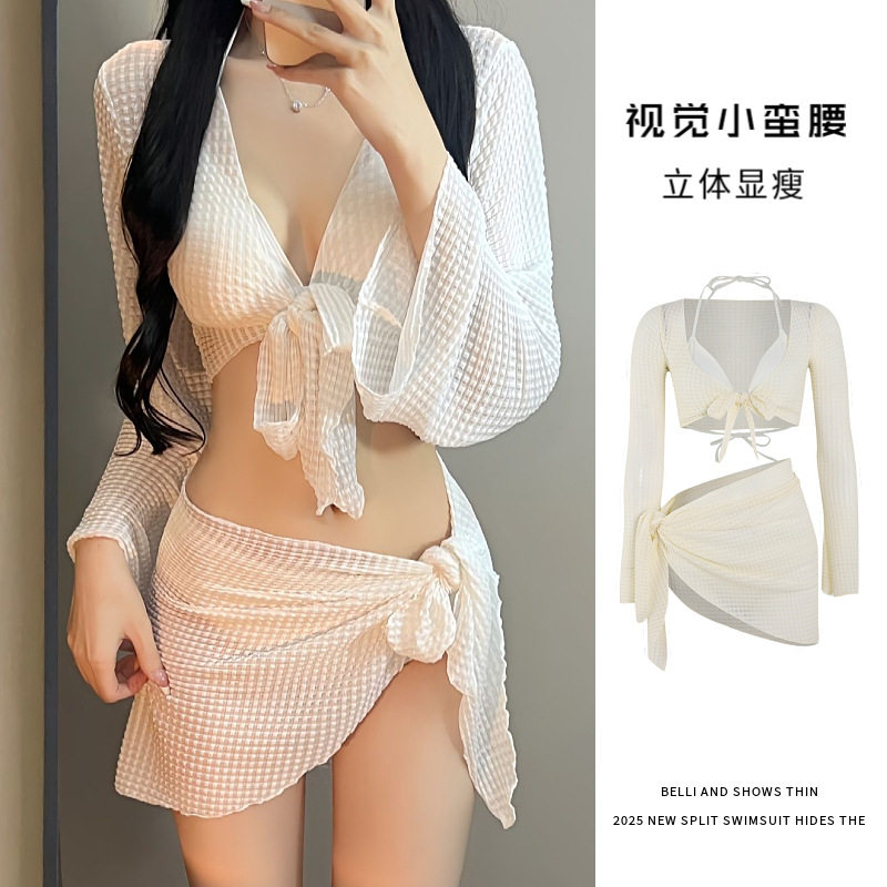 比基尼泳衣女2026新款四件套高级感白色性感分体度假温泉欧美泳装