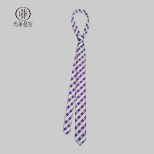 韩版紫白色格子手打窄领带男女生搭配神器百搭潮流学院风衬衫装饰