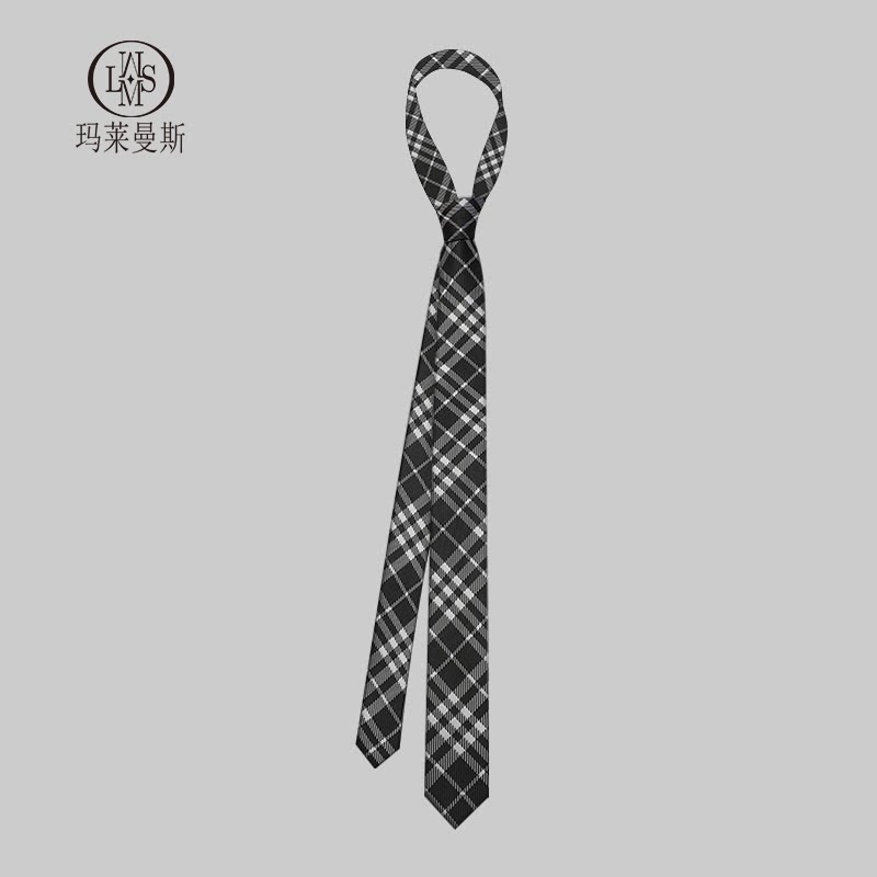 男士黑白格纹领带学院风手打款衬衫配饰苏格兰格子领带礼盒装女款图片