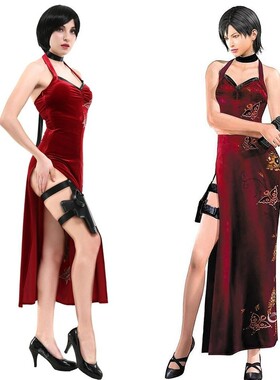 艾达王无袖旗袍ResidentEvil生化危机4重置版cos服性感开叉红长裙