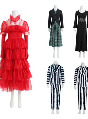 阴间大法师2COS服Beetlejuice甲壳虫汁莉迪亚红色纱裙COSPLAY表演