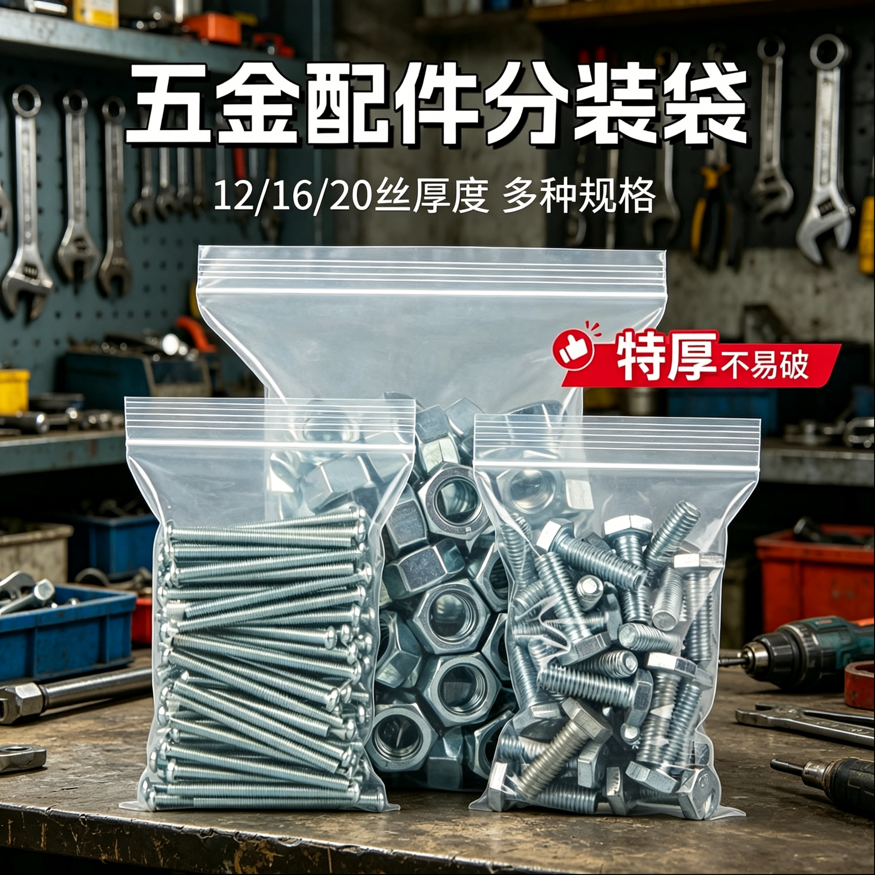 五金配件收纳分装袋透明加厚自封袋螺丝螺母钉子密封袋塑料包装袋