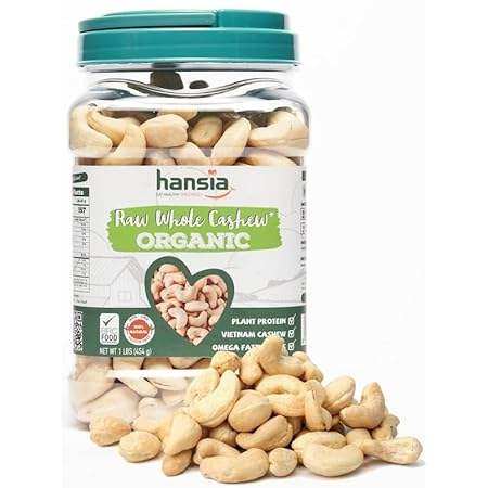 hansia superfood organic raw whole and unsalted cashews