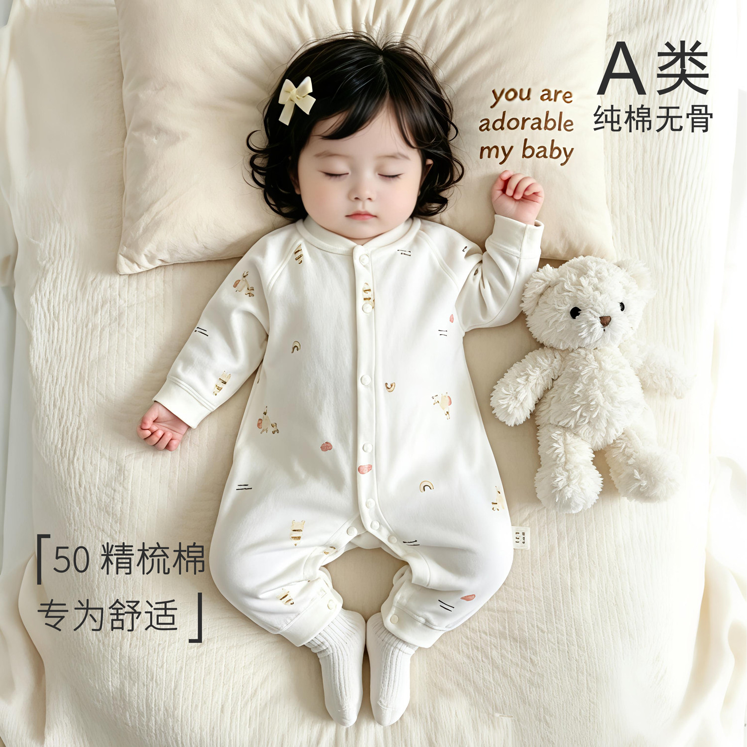 婴儿连体衣服春秋纯棉四季薄款无缝小月龄新生幼儿男女宝宝早春装