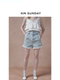星山袋高腰破洞女夏季 牛仔短裤 毛边阔腿热裤 a字宽松外穿显瘦韩版